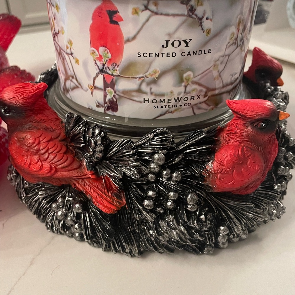 Home Worx Slatkin Joy Scented Candle with Stand and Red Cardinals